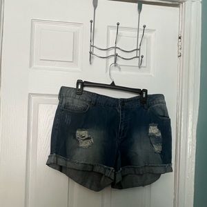 Distress denim shorts.